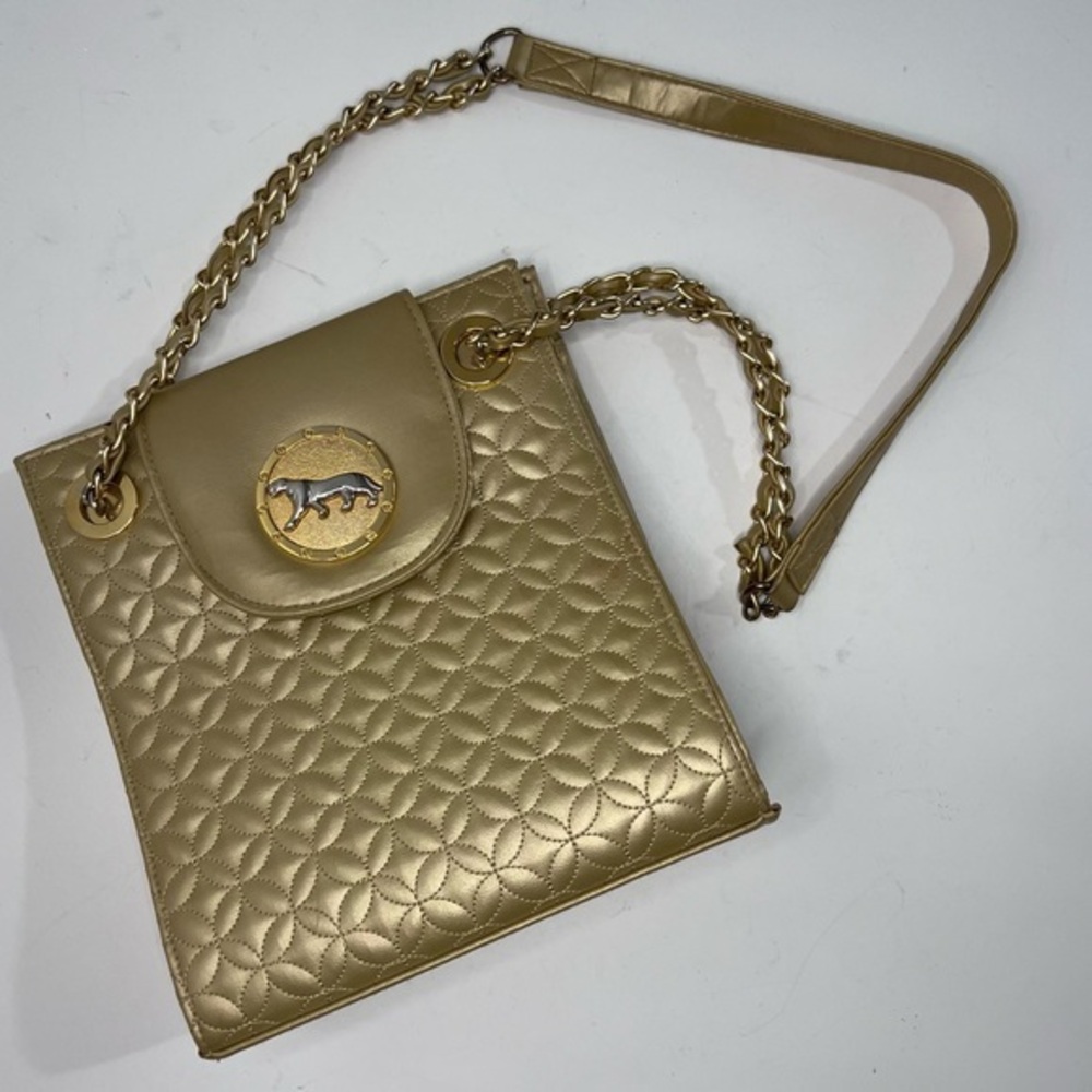Retro Quilted Gold Vegan Leather Chain Strap Rectangular Box Purse Shoulder Bag